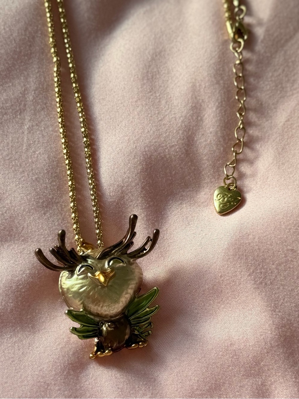Owl Gold-Tone Pendant and Pin Necklace